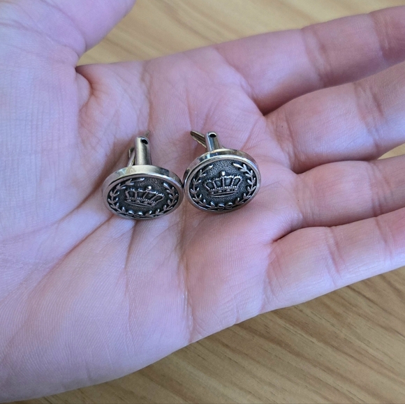Vintage Royal King's Crown & Laurel Wreath Silver Tone Mens Cufflinks Old Money - Picture 3 of 5